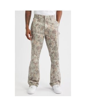 Purple Brand Logo Camo Snap Hem Cotton Twill Carpenter Pants - Gray