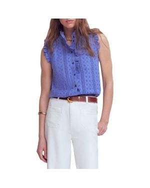 Boden Isabel Broderie Sleeveless Cotton Top - Blue