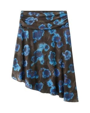 Mango Asymmetrical Printed Mesh Skirt - Blue