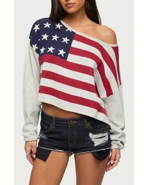 Edikted One-Shoulder Cotton Sweater - Red