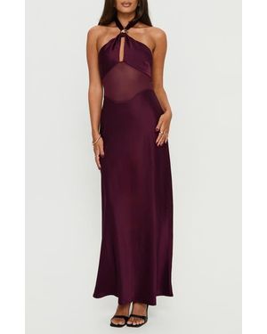 long brown dress long sleeve Bronze Satin Wrap Maxi Dress With Collar M