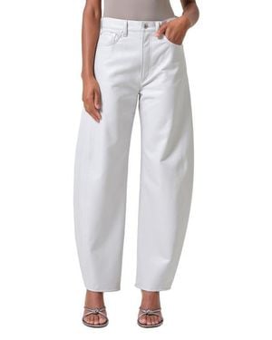Agolde Luna High Waist Barrel Leg Leather Blend Pants - Gray