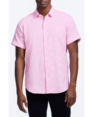 Robert Graham Reid Geo Textured Short Sleeve Cotton Button-Up Shirt - Pink