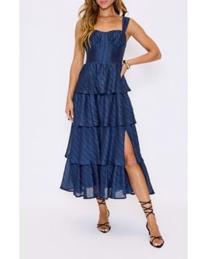 Vici Collection Celeste Ladder Stitch Detail Tiered Dress - Blue