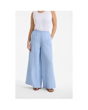 Lands' End Plus Size Linen High Rise Palazzo Pants - Blue