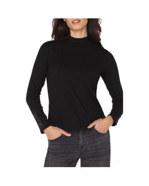Liverpool Los Angeles Long Sleeve Mock Neck Rib Top - Black