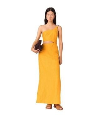 Maje Asymmetrical Linen-Blend Dress - Metallic