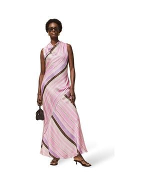 Ro&zo Phoebe Stripe Cowl Neck Satin Dress - Pink
