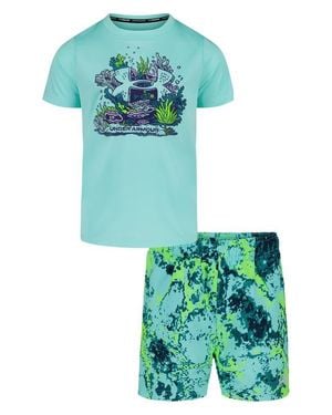 Under Armour Kids' Coral Logo Rashguard & Swim Trunks Set - Green