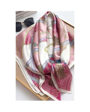 SILKSILKY Pure Mulberry Silk Printed Square Shawl Scarf - Pink