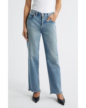 Moussy Sebring Frayed Straight Leg Jeans - Blue