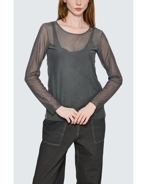 Luukaa Marlene Garment-Dyed Mesh Blouse - Black