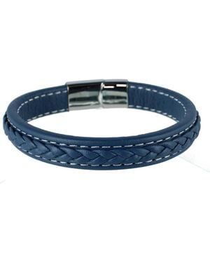 Trafalgar Amari's Azure Stitched Leather Secure Clasped Bracelet - Blue