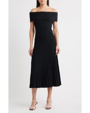 Tahari Persephone Off The Shoulder Rib Dress - Black