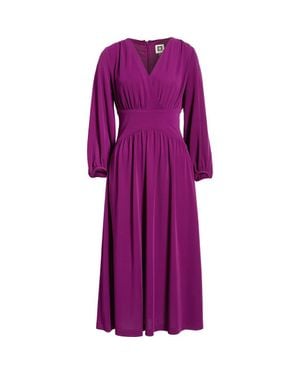 Anne Klein Blouson Long Sleeve Fit & Flare Midi Dress - Purple