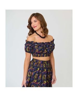 Unique Vintage 1970S Off Ruffle Up Crop Top - Black
