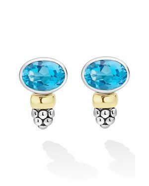 Lagos Signature Caviar 14K And Sterling Topaz Stud Earrings - Blue