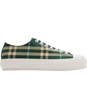 Burberry Check Nylon Blend Sneakers in Green for Men | Lyst