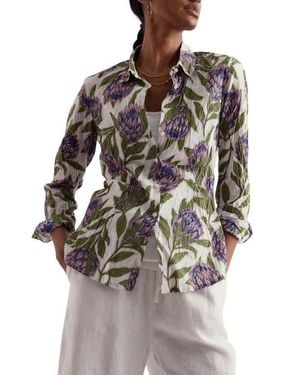 Seasalt Cornwall Larissa Crinkled Floral Organic Cotton Button-Up Shirt - Gray