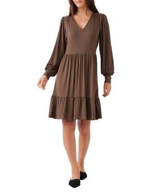 Karen Kane Tiered Long Sleeve Dress - Brown