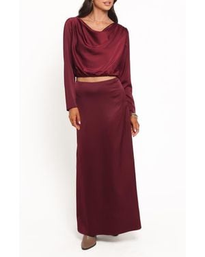 Petal & Pup Catherine Satin Crop Top & Maxi Skirt Set - Red