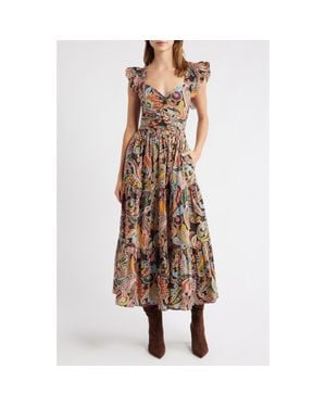 LOVE THE LABEL Lindsey Print Ruffle Maxi Dress - Metallic