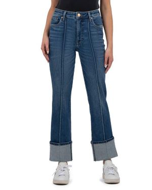 Kut From The Kloth Fab Ab Seamed High Waist Cuffed Straight Leg Jeans - Blue