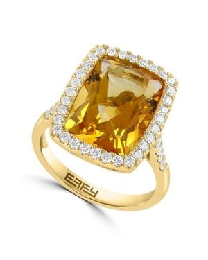 Effy 14K Diamond & Citrine Cushion- Cut Halo Cocktail Ring - Metallic