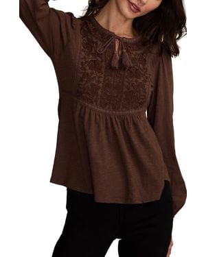 Lucky Brand Floral Embroidered Peplum Top - Brown