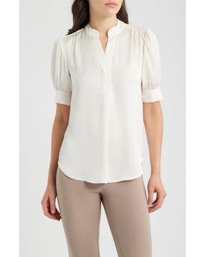 Anne Klein Puffed Sleeve Y-Neck Top - White