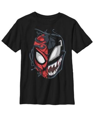 Marvel Boys' Husky Plus Spider- Venom Mask Split Graphic Tee - Black