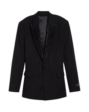 Balmain Crystal Beaded Wool Grain De Poudre Jacket - Black