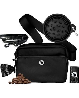 Puppington 3-In-1 Dog Walking Bag With Waste Bags Plus Travel Bowl And Reflective Leash - Black