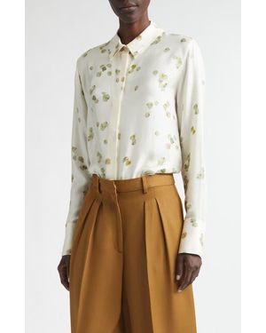 Altuzarra Chika Petal Print Silk Chiffon Button-Up Shirt - White