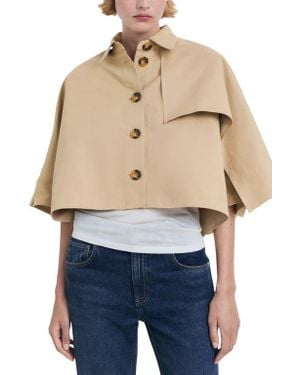 Mango Cape Cotton Blend Trench Jacket - Blue