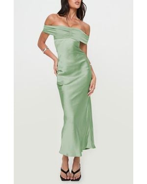 Princess Polly Sadee Off The Shoulder Satin Cocktail Dress - Green