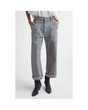 Isabel Marant Ermina Hickory Stripe High Waist Straight Leg Jeans - Gray