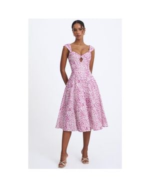 Miss Circle Wynonna Cheetah Linen Keyhole Midi Dress - Purple