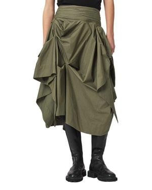 AllSaints Brynne Ruched Waist Cotton Midi Skirt - Green