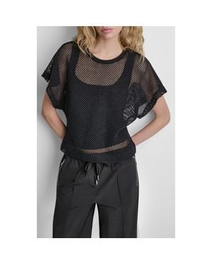 DKNY Dolman Sleeve Open Stitch Top - Black