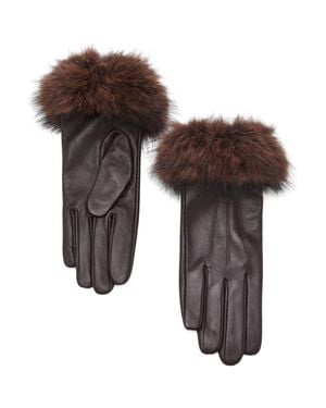 Mango Faux Fur Trim Leather Gloves - Brown