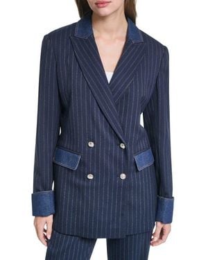 KARL LAGERFELD Denim Trim Striped Blazer - Blue