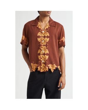 Bode Harvest Floor Leaf Appliqué Camp Shirt - Brown