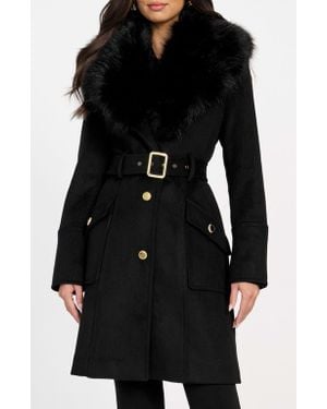 Marciano Alice Belted Coat With Removable Faux Fur Collar - Black