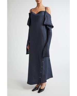 Setchu Origami Convertible Long Sleeve Linen Dress - Black