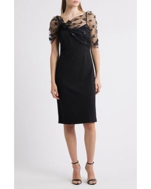 Eliza J Floral Beaded Appliqué Mesh Overlay Cocktail Dress - Black