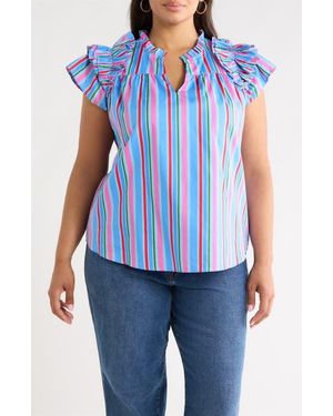 Sugarlips Jaimie Stripes Ruffle Top - Blue