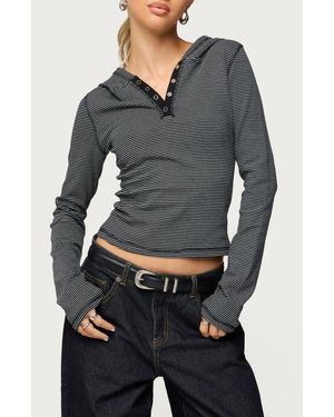 Edikted Damson Stripe Hooded Henley - Gray