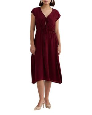 REISTOR Deep V-Neck Gathered Dress