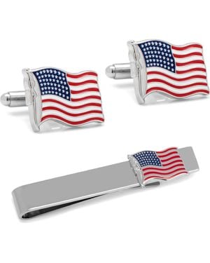 Cufflinks Inc. American Flag Cuff Links & Tie Bar Set - White